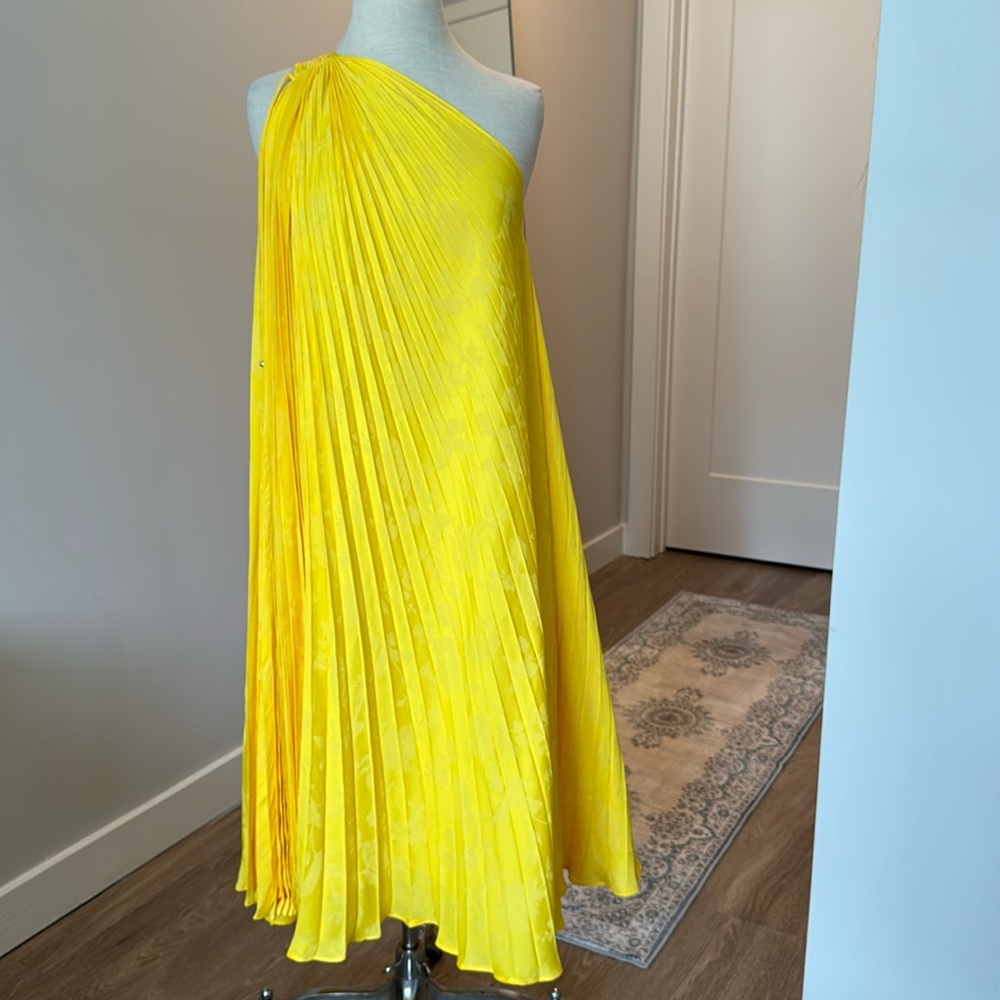 Yellow accordion one shouldered dress